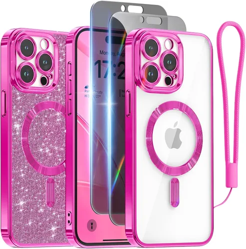 Vista 15 de Meifigno - Funda diseñada para el iPhone 16 Pro de 6.3", [Tarjeta de purpurina y correa para la muñeca] [Compatible con MagSafe]