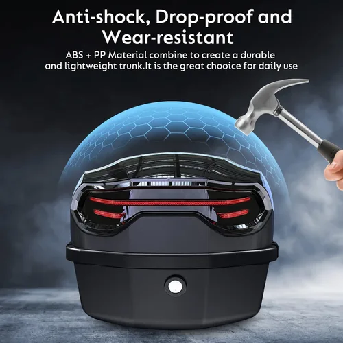 Vista 3 de 35L Motorcycle Top Case, Motorcycle Daily Tail Box Trunk Lockable Storage Carrier Plastic Case with Soft Backrest Universal Mounting for Helmet