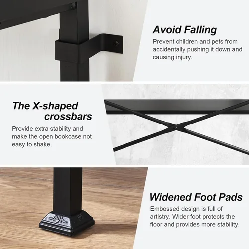 Vista 7 de HOMBAZAAR - Estantería de 3 niveles, estantería industrial negra, estanterías profundas de madera y metal de ingeniería, estantería baja para sala