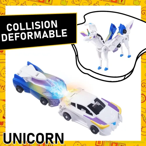 Vista 6 de Juguete transformador definitivo de coche de unicornio – Colisión con unicornios mágicos! 2 piezas de coche transformador robot para niños Azul