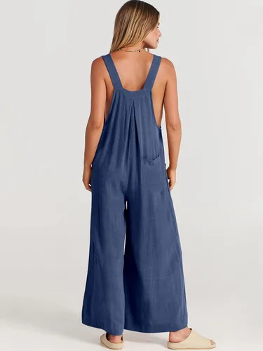 Vista 3 de ANRABESS - Overol de verano para mujer, diseño de lino informal de pierna ancha, sin mangas, con tirantes