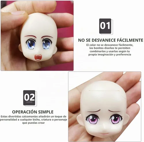 Vista 4 de EXCEART Calcomanías de ojos de muñeca y calcomanías de agua para cejas, 8 hojas de estilo mixto, calcomanías de maquillaje para muñecas