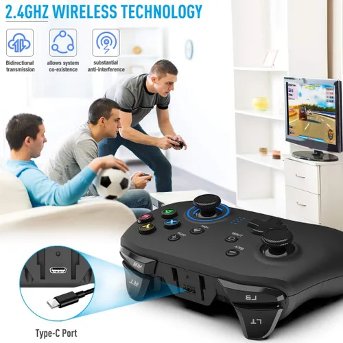 Vista 4 de Forty4 Wireless Gaming Controller Dual-Vibration Joystick Gamepad Computer Game Controller for PC Windows 781011 PS3 Switch- Black
