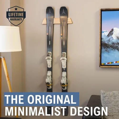 Vista 2 de StoreYourBoard Soporte de pared horizontal de madera para esquís – Organizador de pared de esquí resistente, soportes de esquí que ahorran espacio