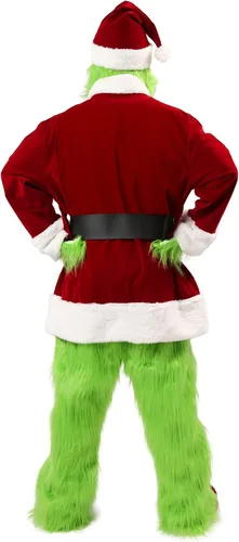Vista 3 de PrettyFirst Green Monster Costumes Deluxe Santa Claus Costume Adult 9PCS Mens Santa Suit Green Santa Outfit With Mask