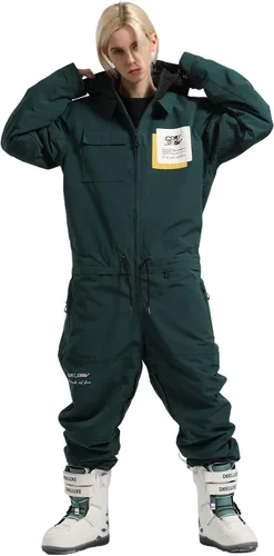 Vista 4 de IMPHUT Traje de esquí de una pieza para mujer, impermeable, resistente al viento, traje de nieve aislado para deportes de nieve