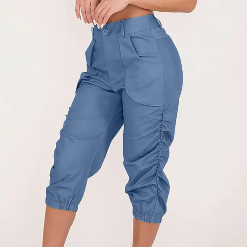 Vista 5 de Pantalones capri para mujer, estilo cargo, casual, de verano, talla grande, pantalones capri ligeros, atléticos, holgados, elásticos, recortados