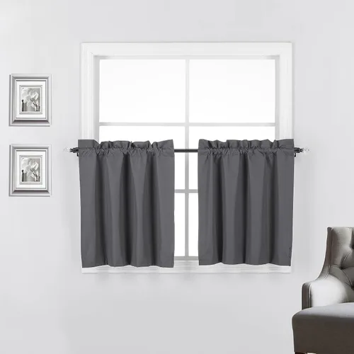 Vista 38 de 2 paneles de cortinas opacas con aislamiento térmico y forro blanco en la parte trasera para ventana de bloqueo de luz para cualquier ventana