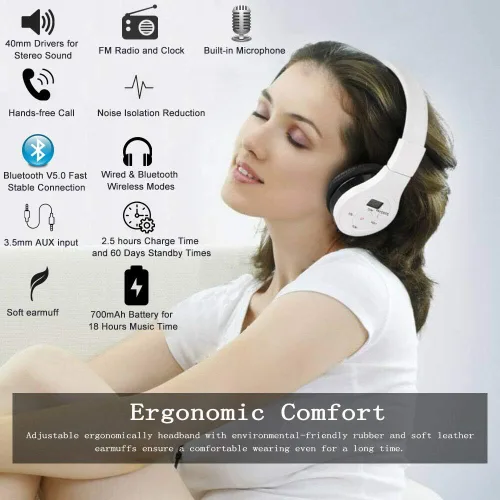 Vista 3 de EXMAX Auriculares inalámbricos con Bluetooth estéreo sobre la oreja, receptor de pagador de música, reducción de ruido, cancelación de ruido