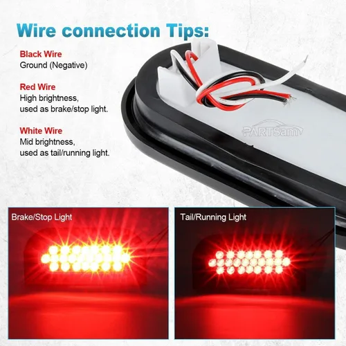 Vista 5 de Partsam 2 luces LED ovaladas rojas + 2 blancas de 6 pulgadas para remolque, kit de lente transparente, 24 LED, impermeable, parada, freno, giro