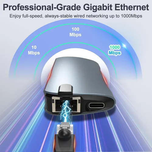 Vista 4 de Adaptador USB C Hub 8 en 1 Ethernet 4K HDMI para portátiles 4K @60Hz HDMI, 100W PD, 3x USB 3.0, 1Gbps Ethernet, lector SD/TF, para Mac/iPad/PC