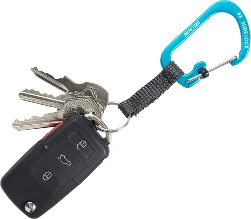 Vista 5 de Nite Ize SlideLock Llavero, Llavero Mosquetón con Bloqueo de Aluminio con Correa, Azul
