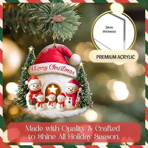 Vista 7 de Familia de Muñecos de Nieve Adorno de Navidad – Feliz Navidad Adorno Colgante de Acrílico – Lindo Adorno Navideño para Árbol, Regalo para Familia