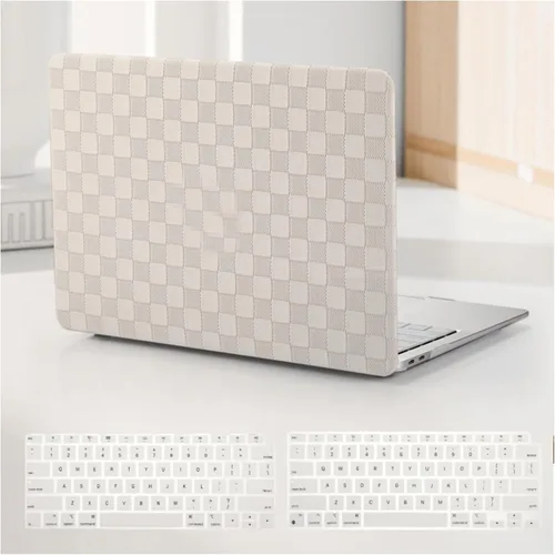 Vista 12 de Funda compatible con MacBook Air de 13 pulgadas (versión 2010-2017). Modelos: A1466 / A1369, funda rígida de piel crema texturizada a cuadros, sin