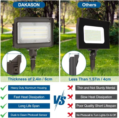 Vista 5 de DAKASON Faro LED de 50 W para exterior, fotocélula del crepúsculo al amanecer, ajustable 180° con nudillo, 6500 lm, 5000 K, reemplaza 150–200 W