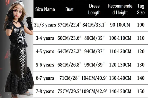 Vista 6 de Disfraz de esqueleto de sirena para niñas, vestido negro de princesa Ariel, disfraz de Halloween con accesorios