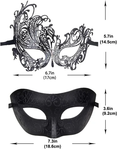 Vista 2 de IETANG - Antifaces venecianos para parejas, baile de máscaras, accesorios de disfraz o fiesta, 1 par