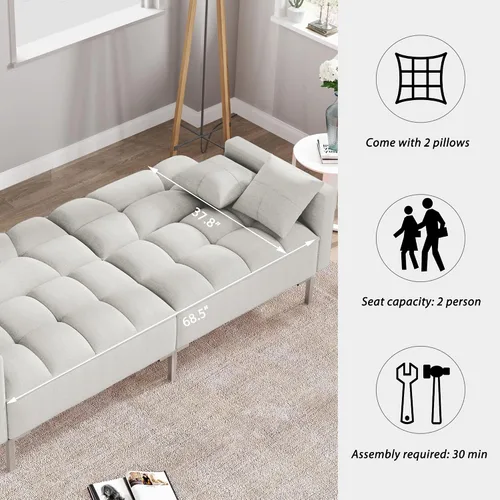 Vista 7 de Sofá cama plegable moderno tapizado de lino de 74.8 pulgadas para espacio de vida compacto, apartamento, dormitorio