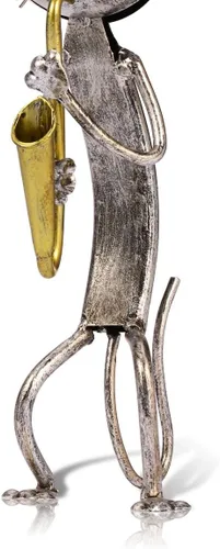 Vista 3 de Too-arts Un saxofón que juega la escultura del metal del gato de la estatua del hierro, artesanías, 3 diseño divertido
