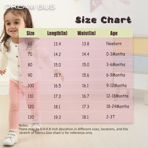 Vista 6 de DREAM BUS Paquete de 5 pantalones de bebé para niña, pantalones acanalados con volantes acampanados, leggings para bebé, pantalones acampanados