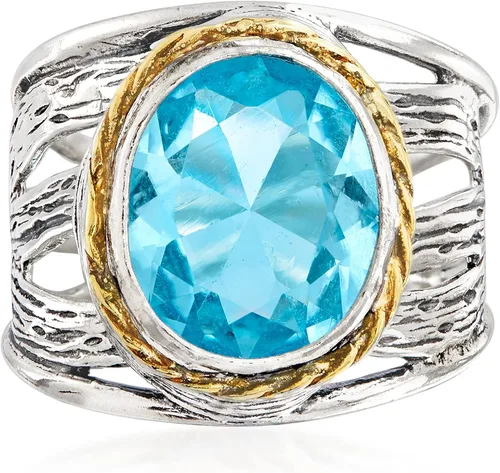 Vista 4 de Ross-Simons 5.00 Carat Sky Blue Topaz Openwork Ring in Sterling Silver and 14kt Yellow Gold