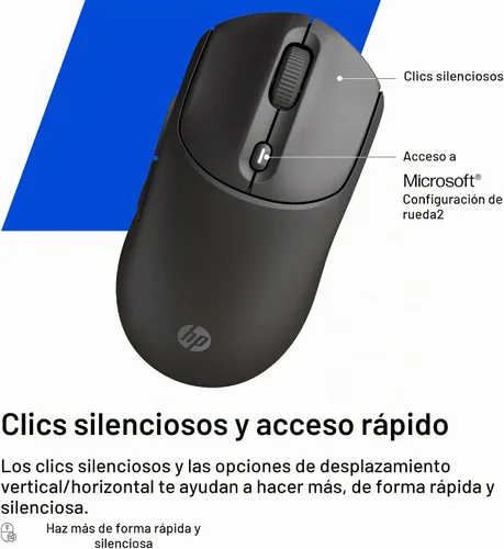 Vista 5 de HP Ratón inalámbrico silencioso 400, Bluetooth dual y 2.4 GHz, silicona suave, clics silenciosos, rueda Microsoft, batería de 24 meses, 6000 DPI