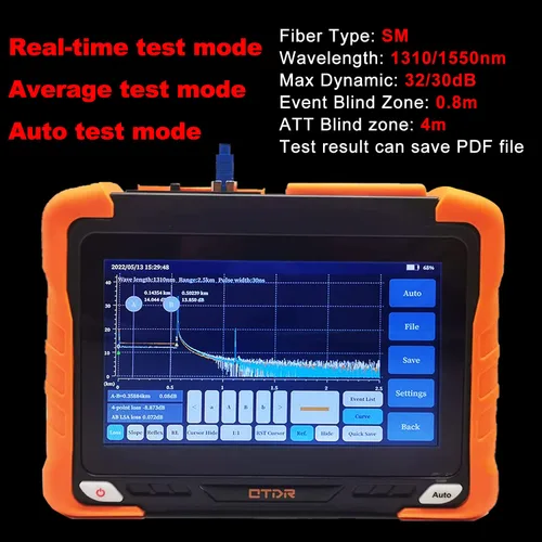 Vista 4 de 7 pulgadas de pantalla táctil SM fibra óptica OTDR Reflectómetro de dominio de tiempo óptico 1310/1550nm 32/30dBm Probador incorporado VFL OPM OLS