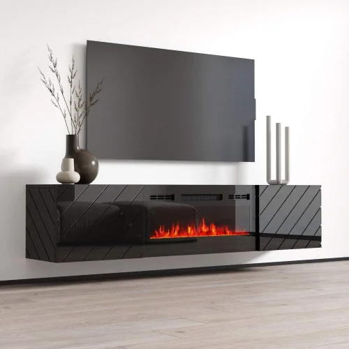 Vista 2 de Meble Furniture Luxe BL-EF - Soporte flotante para TV de hasta 80 pulgadas, moderno centro de entretenimiento de alto brillo de 72 pulgadas