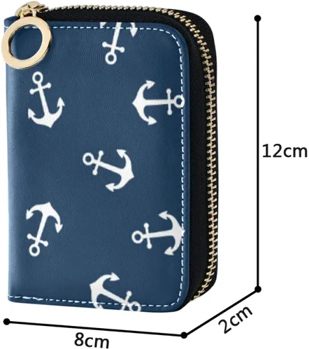 Vista 4 de OTVEE Funda para tarjetas de crédito RFID, billetera de cuero de microfibra con cremallera para mujer, Anclas, Cartera Rfid