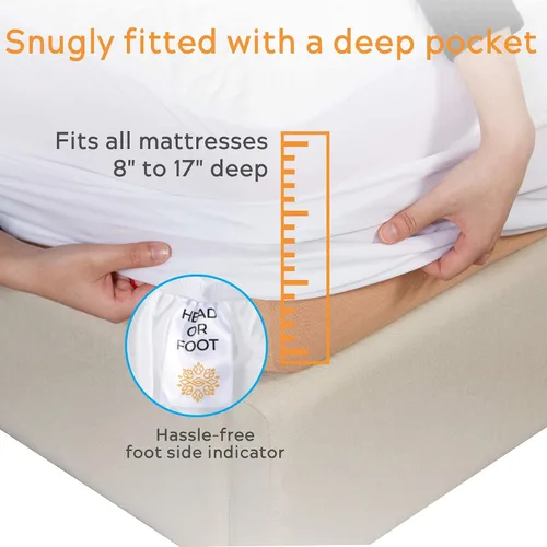 Vista 6 de Sleep Mantra Protector de colchón impermeable, tamaño individual, acolchado, transpirable, silencioso e hipoalergénico, estilo sábana bajera