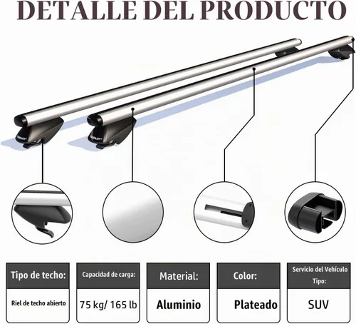 Vista 5 de COWVIE Barras transversales de techo de aluminio de 47 pulgadas para rieles laterales elevados, barras de carga ajustables, capacidad de 165 LBS