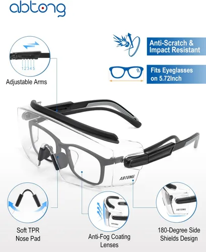 Vista 2 de Gafas de seguridad sobre anteojos, gafas de seguridad con certificación ANSI Z87.1 con lente envolvente transparente antivaho y antiarañazos