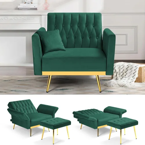 Vista 10 de Silla decorativa de terciopelo con respaldo y reposabrazos Verde oliva