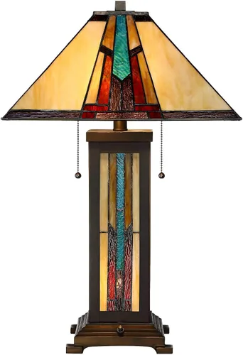 Vista 6 de Robert Louis Tiffany Ranier Mission - Lámpara de mesa estilo Tiffany de 3 vías con atenuador de mesa y luz nocturna de 25 pulgadas, pantalla