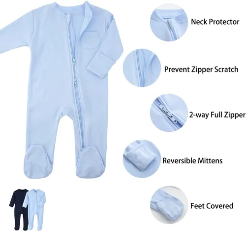 Vista 2 de Pijama de Algodón para Bebés y Niños para Dormir y Jugar con Cremallera Frontal y Pies de 0-12 Meses