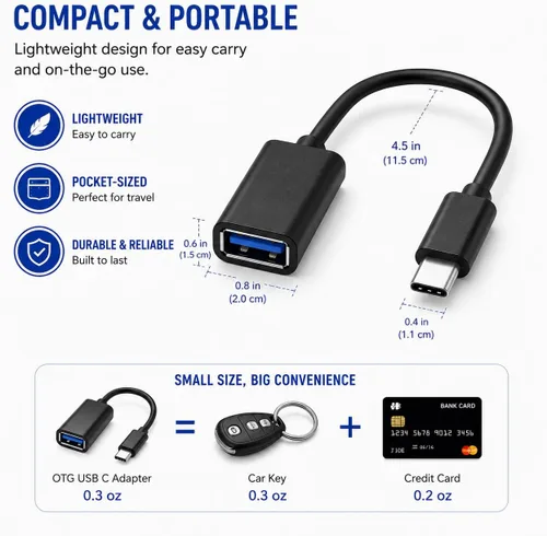 Vista 3 de Adaptador USB-C OTG, USB-C macho a USB 3.0 hembra, adaptador OTG compatible con Thunderbolt 3 y 4 para MacBook Pro, iPad Pro, Surface Go