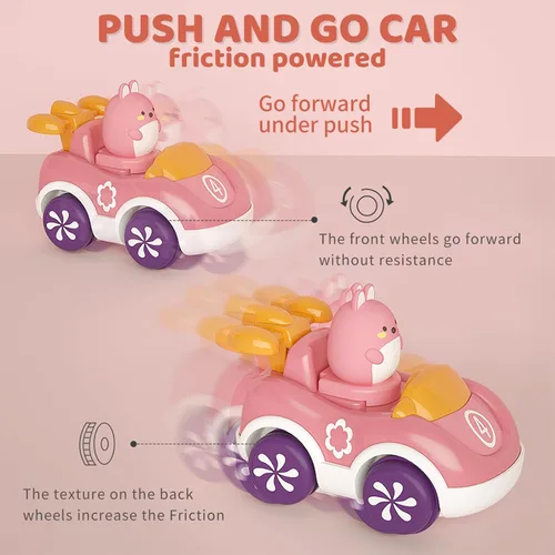 Vista 5 de Marstone Juguetes para niñas de 1 año o más, paquete de 4 coches de empuje de dibujos animados de animales, juguetes educativos para niños pequeños