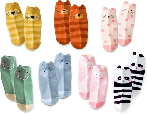 Vista 8 de Paquete de 7 calcetines de animales lindos para bebé, agarre antideslizante, calcetines para niños pequeños recién nacidos