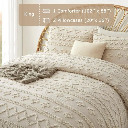 Vista 72 de Oli Anderson Juego de Edredón Beige Queen Acolchado Juego de Ropa de Cama Queen 3 Piezas, Edredón Boho Shabby Chic con 2 Fundas de Almohada