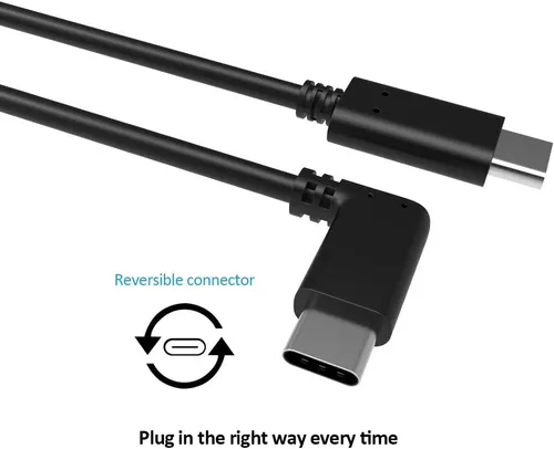 Vista 4 de Cable USB C a USB C compatible con Oculus Quest 2Quest transferencia de datos de alta velocidad de 90 grados y cable de carga rápida