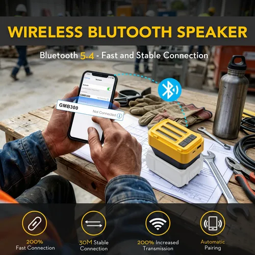 Vista 7 de Altavoz Bluetooth compatible con batería Dewalt de 20 V Max, altavoz inalámbrico con carga USB-A/C, para lugares de trabajo al aire libre, fiestas