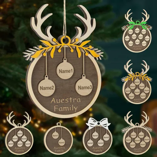 Vista 8 de Adornos de Navidad personalizados, familia de 1 nombre, adornos de Navidad de madera personalizados, decoración personalizada, decoración de árbol