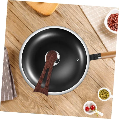 Vista 4 de SHOWERORO Mango universal de repuesto para tapa de olla con acabado de grano de madera, agarre ergonómico que se adapta a varios accesorios