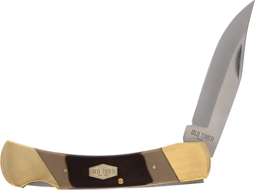 Vista 4 de Old Timer 7OT - Cuchillo plegable de resorte Cave Bear tradicional con hoja de acero inoxidable de alto carbono de 3.9 pulgadas, mangos con muescas