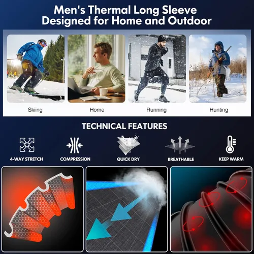 Vista 3 de CL convallaria Camisa térmica para hombre, 24 piezas, manga larga, forro polar, capa base atlética, equipo deportivo para clima frío