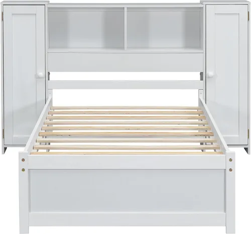 Vista 8 de Harper & Bright Designs Cama individual con cabecera de estantería, plataforma de madera maciza con estante de almacenamiento, para niños
