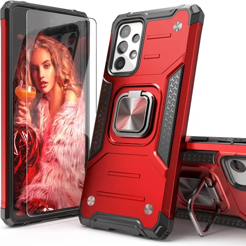 Vista 9 de Funda para Galaxy A52 5G con protector de pantalla, a prueba de caídas, ajuste delgado, con soporte para automóvil, funda protectora ligera