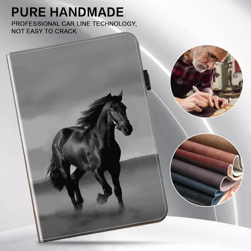 Vista 6 de ALILANG Funda para Samsung Galaxy Tab S5e de 10,5 pulgadas con lápiz capacitivo, a prueba de golpes plegable, negro (black horse)