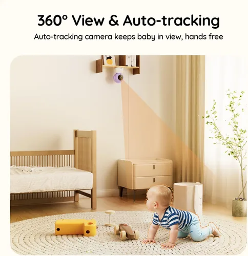 Vista 9 de BOIFUN Monitor Wi-Fi para bebés con cámara y audio, APP compatible con smartphones, visión nocturna HD 2K con pantalla de 5", seguimiento automático