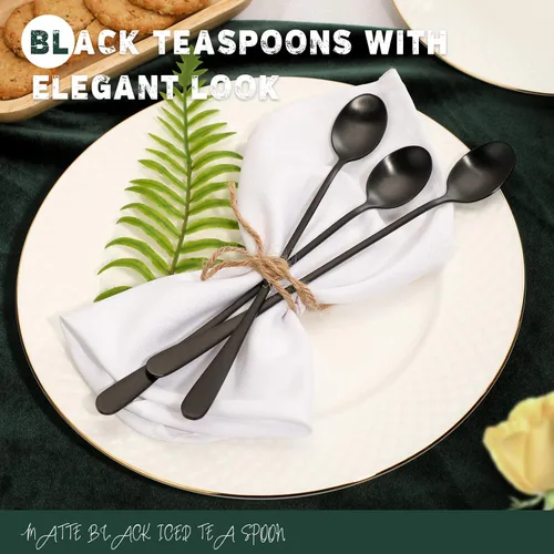 Vista 4 de Hiware Cucharas de mango largo de 9 pulgadas con acabado mate negro para té helado, cuchara de café, cuchara de helado, cucharas de acero inoxidable